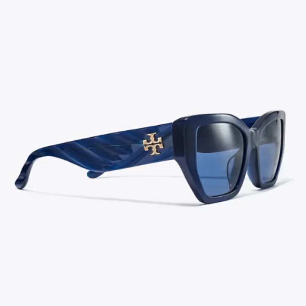 NWT! NEW! Tory Burch Kira Oversized Geometric Sunglasses -Tran Navy /Dark Blue